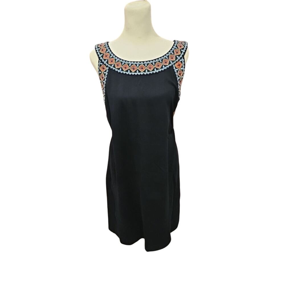 Talbots womens Large Navy tank shift dress embroidered beaded coastal prep